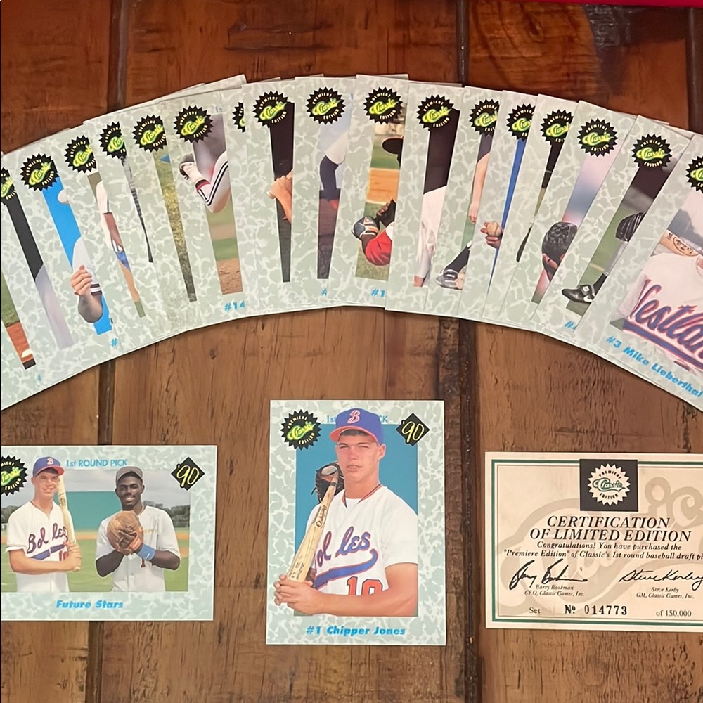 1990 Classic First Round Baseball Trading Card Set “Chipper Jones Rookie”